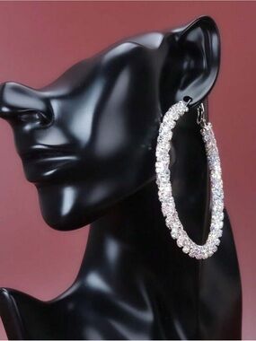 Sparkling Crystal Hoop Earrings - Silver Tone